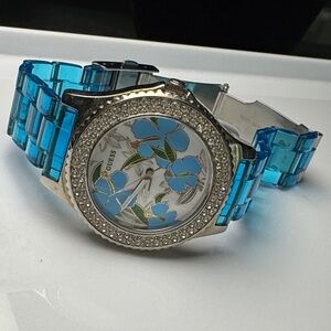 Guess Blue Floral Crystal-Embellished Watch